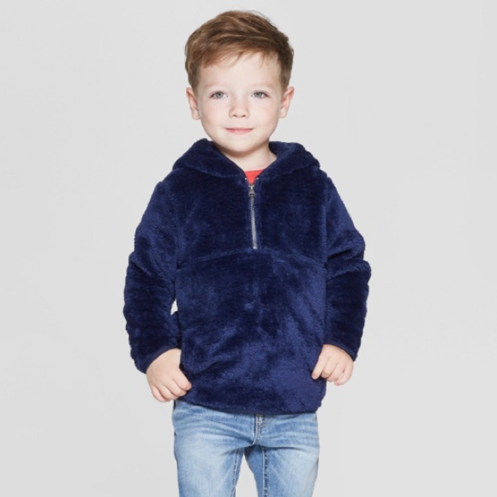 CAT & JACK Blue Teddy Bear Fleece Hoodie 18 Months